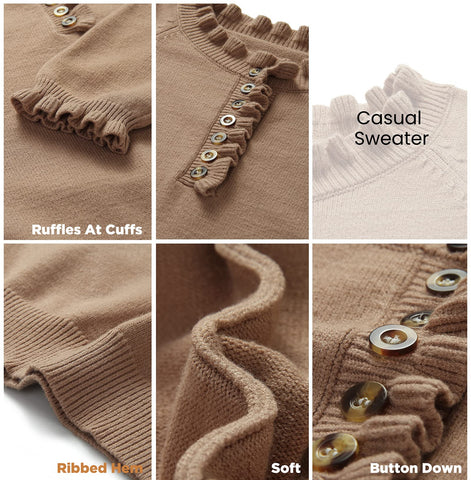 Women's Crew Neck Ruffle Cashmere Pullover Sweater