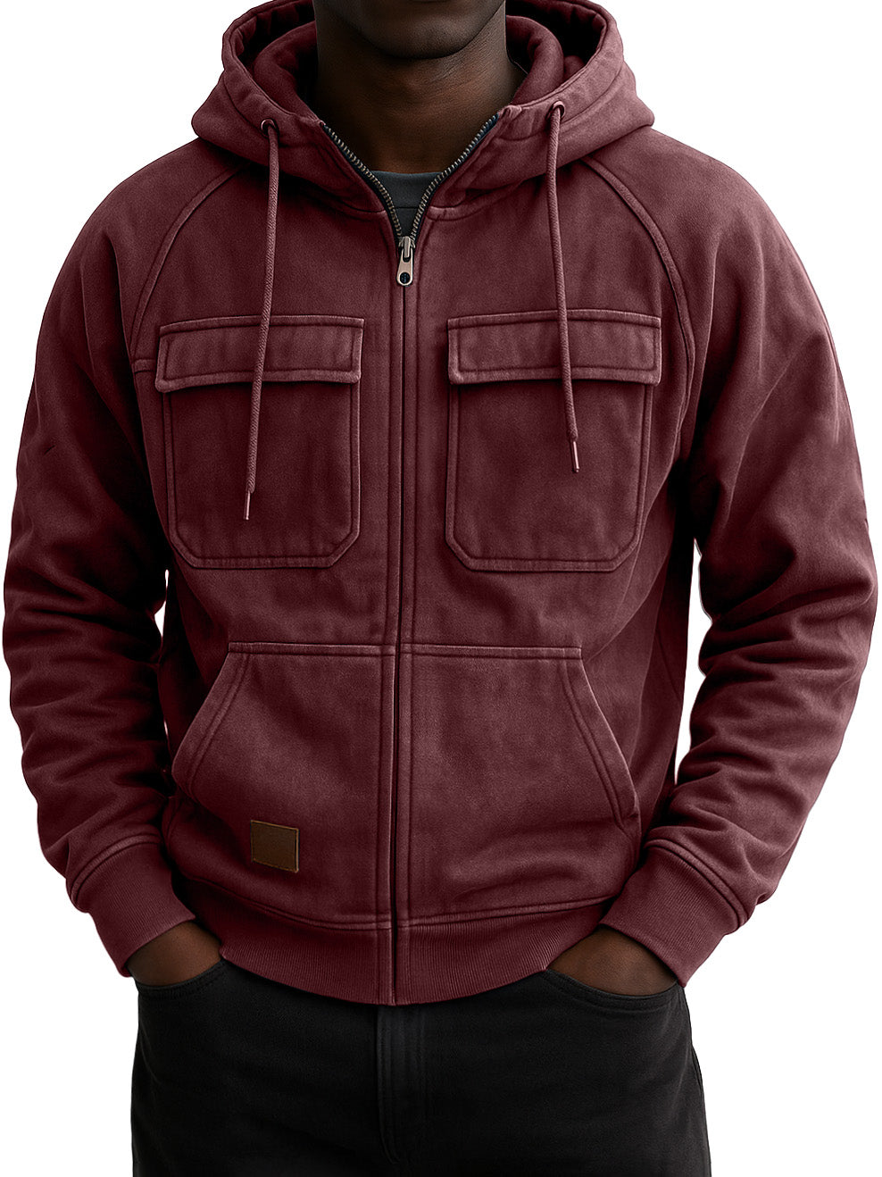 Men's Vintage Workwear Multi-pocket Zip Hooded Sweatshirt