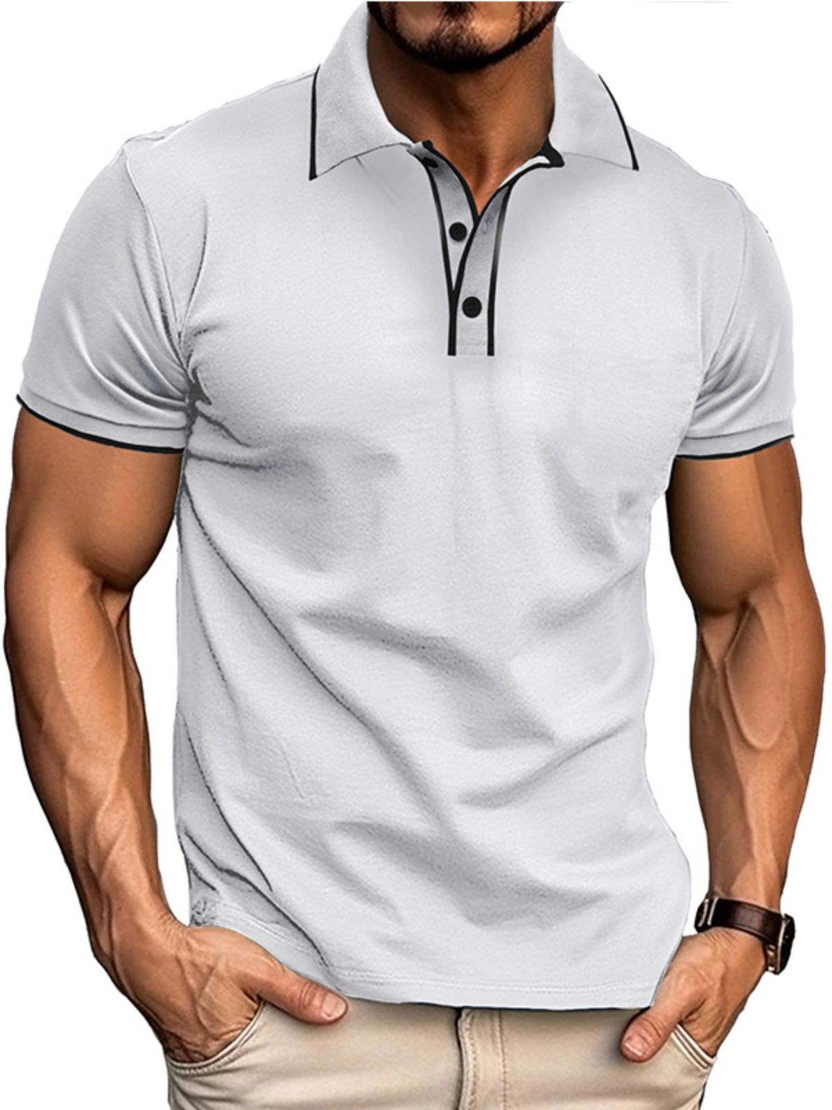 Men's Colorblock Cotton Button-down Short-sleeved Polo Shirt