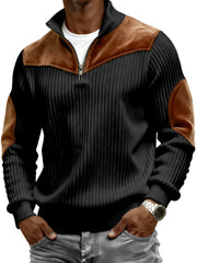 Men's Vintage Wide-ribbed Quarter-zip Suede Stitching Pullover