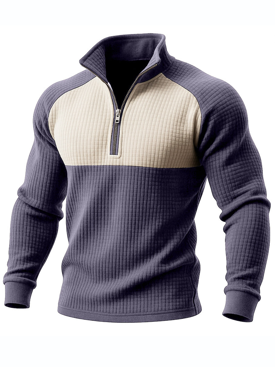 Men's Retro Casual Waffle Quarter-Zip Stand-up Collar Sweatshirt