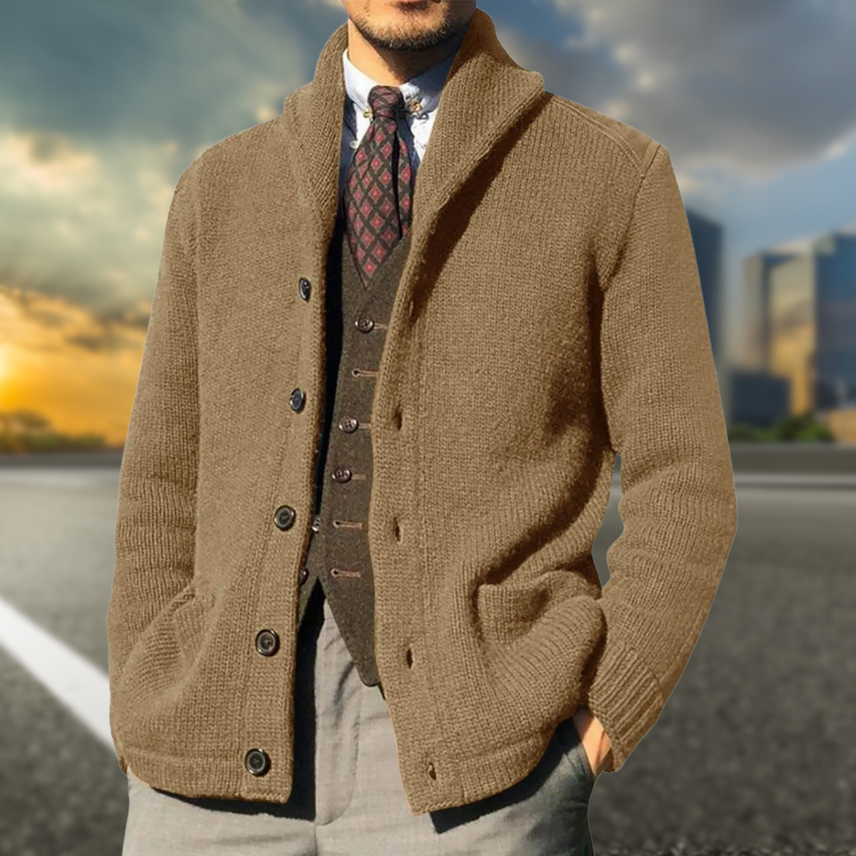 Prim | Men's Solid Color Knit Cardigan