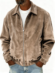 Men's Stylish Zip-up Corduroy Ribbed Casual Everyday Jacket