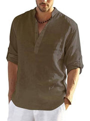 Cotton Linen Style Henley Shirt