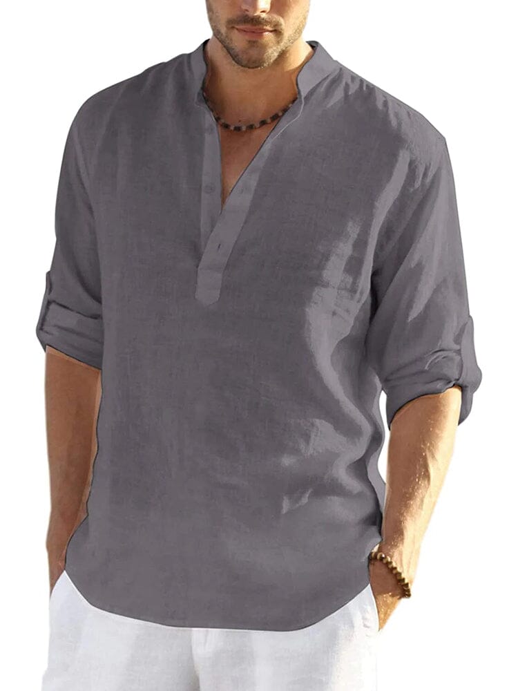 Cotton Linen Style Henley Shirt