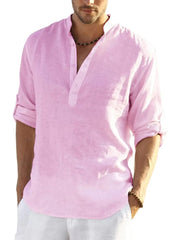 Cotton Linen Style Henley Shirt