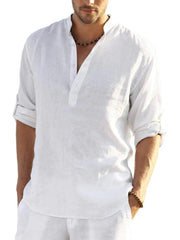 Cotton Linen Style Henley Shirt