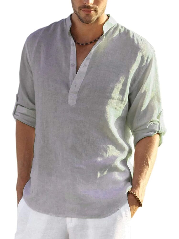 Cotton Linen Style Henley Shirt