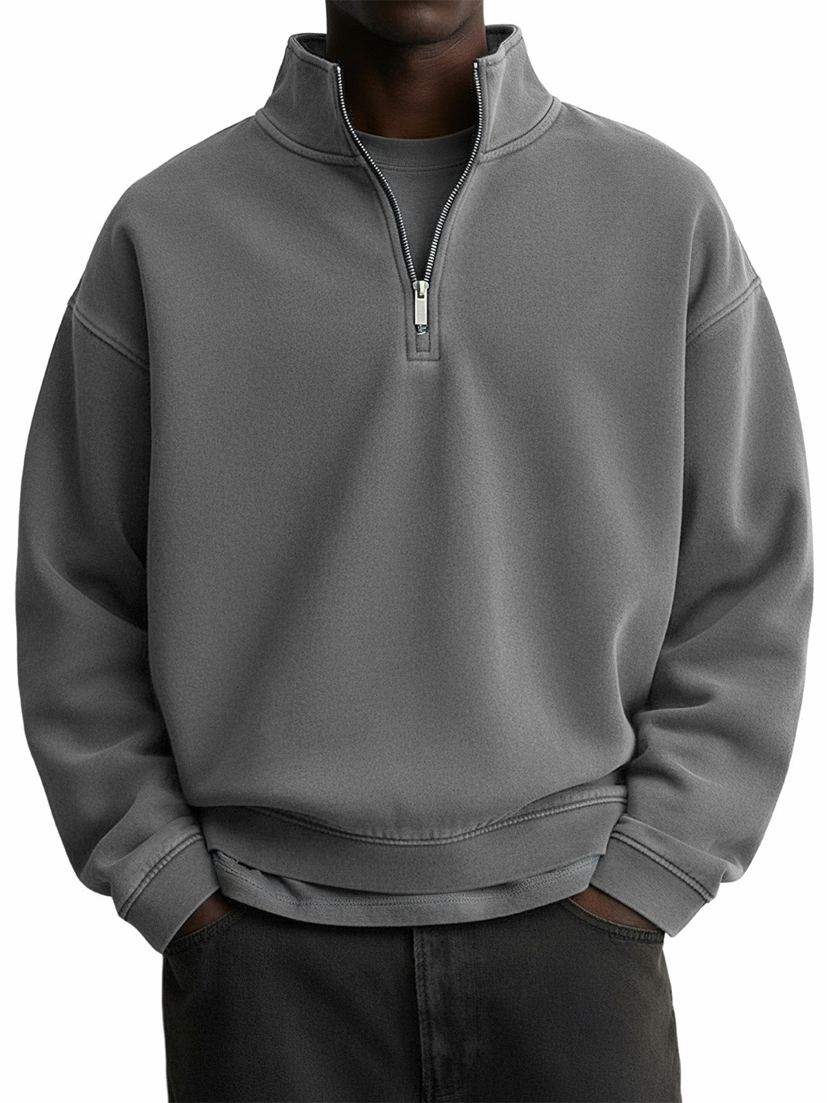 Men's Stylish Vintage Distressed Quarter-zip Stand-up Collar Sweatshirt