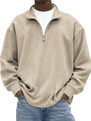 Men's Minimalist Ribbed Quarter Zip Long-sleeved T-shirt