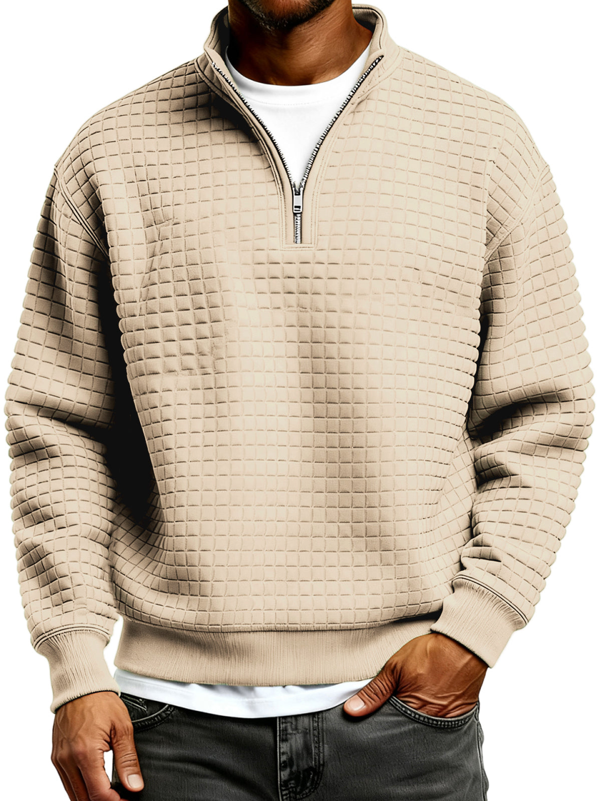 Men's Simple Quilted Quarter Zip Everyday Pullover