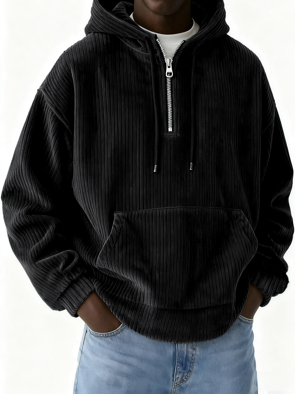 Men's Half-Zip Hooded Corduroy Pit Sweatshirt