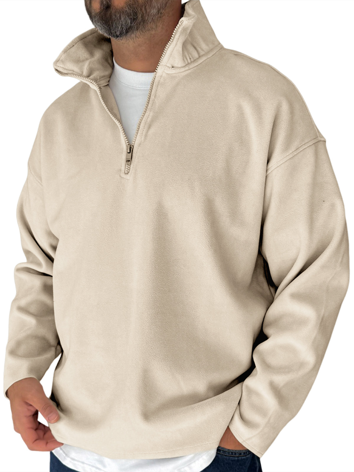 Men's Simple Fleece Half-zip Basic Pullover Sweatshirt