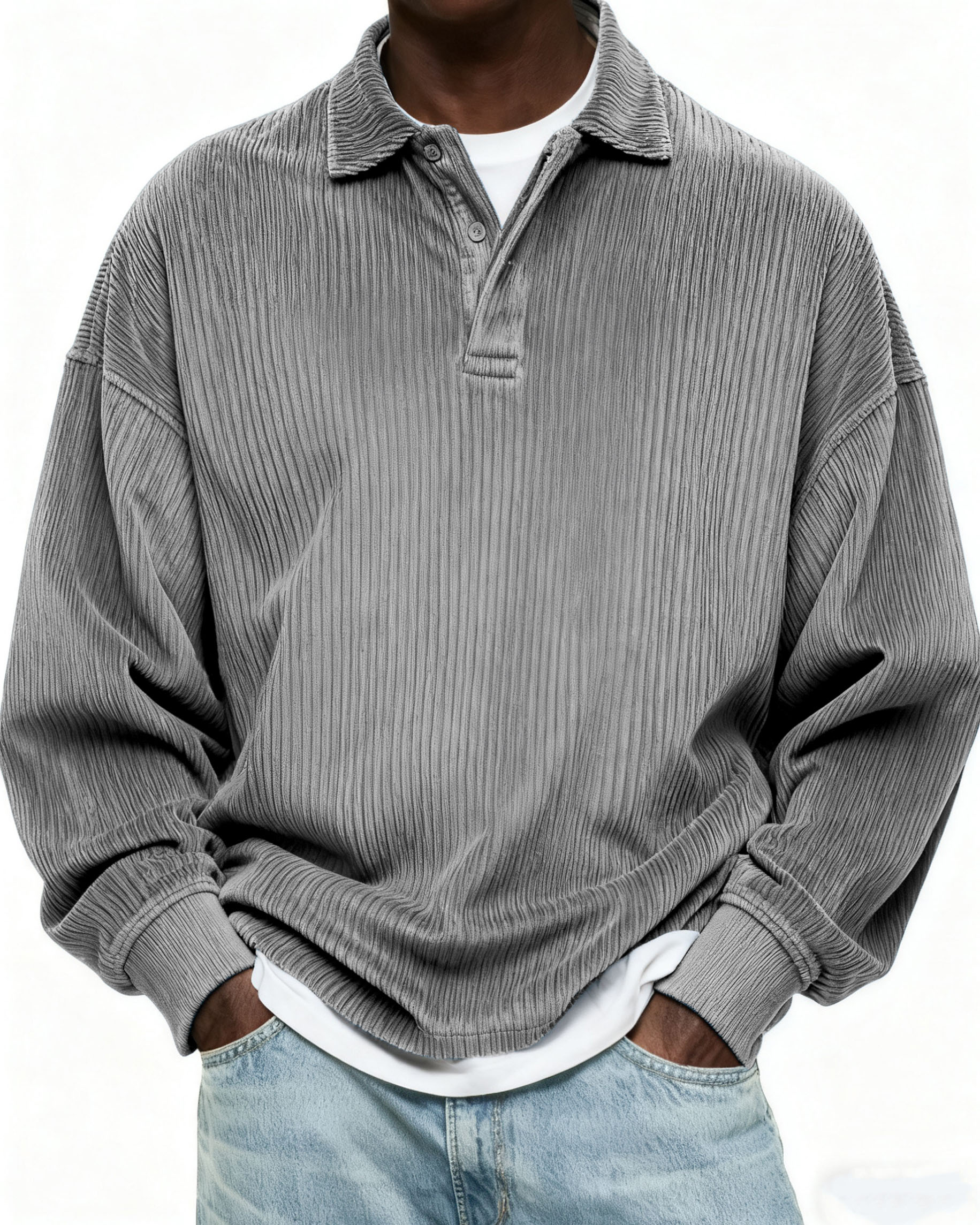 Men's Simple Corduroy Texture Button Daily Pullover POLO Shirt