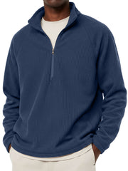 Men's Casual Solid Corduroy Stand Collar Zipper  Sweatshirt