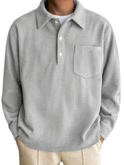 Men's Long Sleeve Pocket Polo Shirt with Vertical Stripes