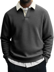 Men's Casual Stylish Waffle Contrast Lapel Sweatshirt