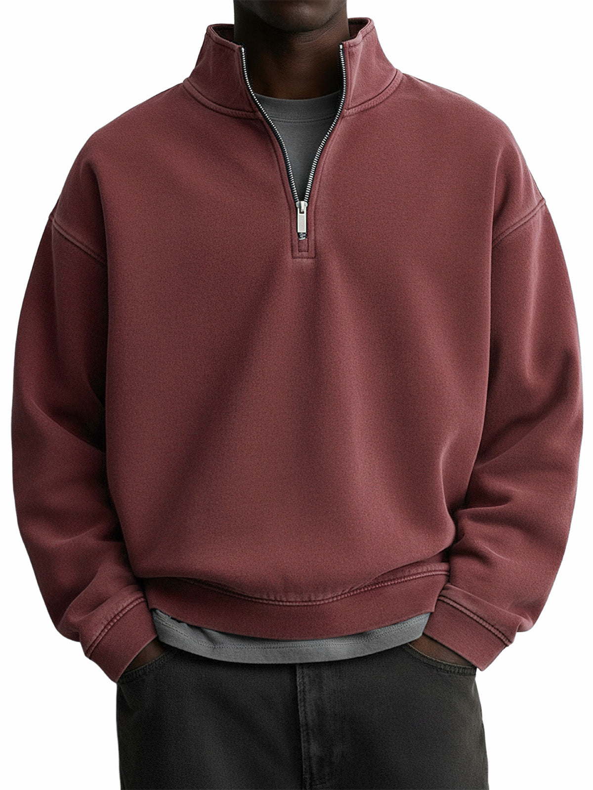 Men's Stylish Vintage Distressed Quarter-zip Stand-up Collar Sweatshirt
