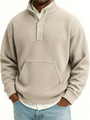 Men's Waffle Quarter Zip Stand Collar Sweatshirt with Kangaroo Pockets