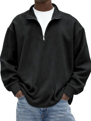 Men's Minimalist Ribbed Quarter Zip Long-sleeved T-shirt