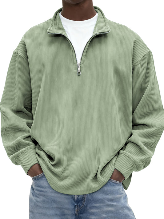 Men's Minimalist Ribbed Quarter Zip Long-sleeved T-shirt