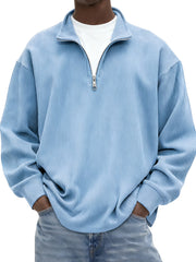 Men's Minimalist Ribbed Quarter Zip Long-sleeved T-shirt