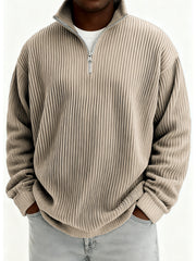 Men's Quarter-Zip Stylish Pleated Ribbed Pullover