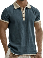 Men's Breathable Linen Crinkled Casual Colorblock Vacation Daily Short-sleeved Polo Shirt