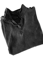 Men's Quarter Zip Distressed Washed Cotton Zipper Long Sleeve Sweatshirt