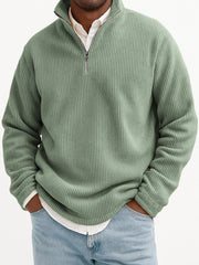 Men's Stylish Quarter-Zip Corduroy Ribbed Polo Sweatshirt