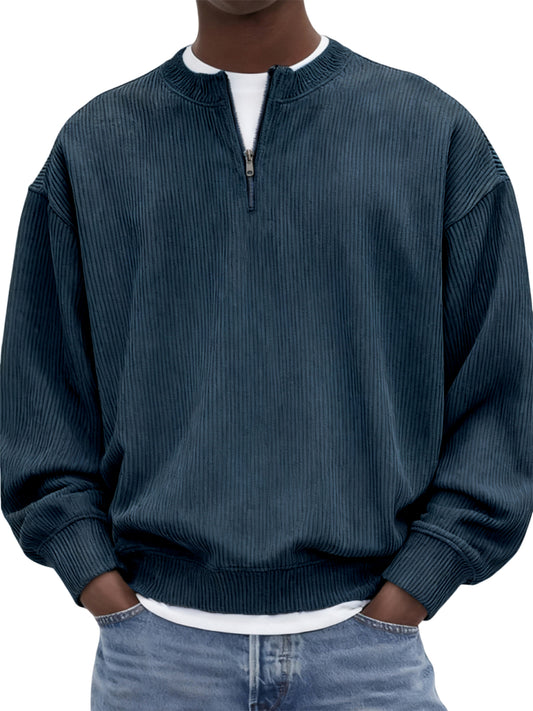 Men's Quarter-Zip Stylish Corduroy Long Sleeve Pullover