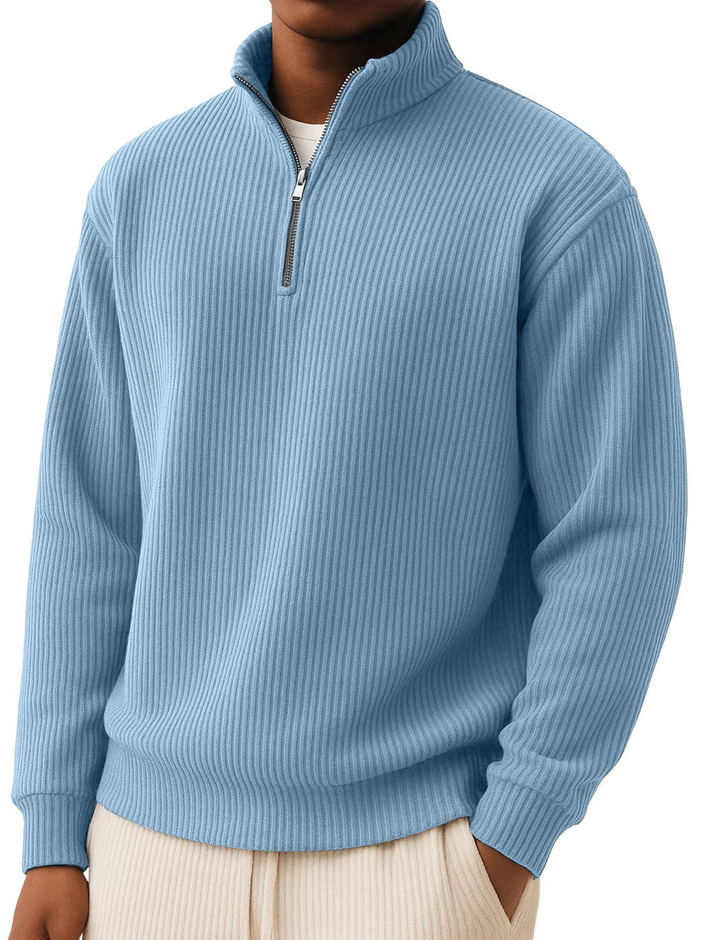 Men's Simple Casual Quarter Zip Long-sleeved T-shirt