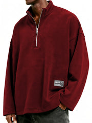 Men's Half-Zip Polar Fleece Stand Collar Embroidered Label Sweatshirt