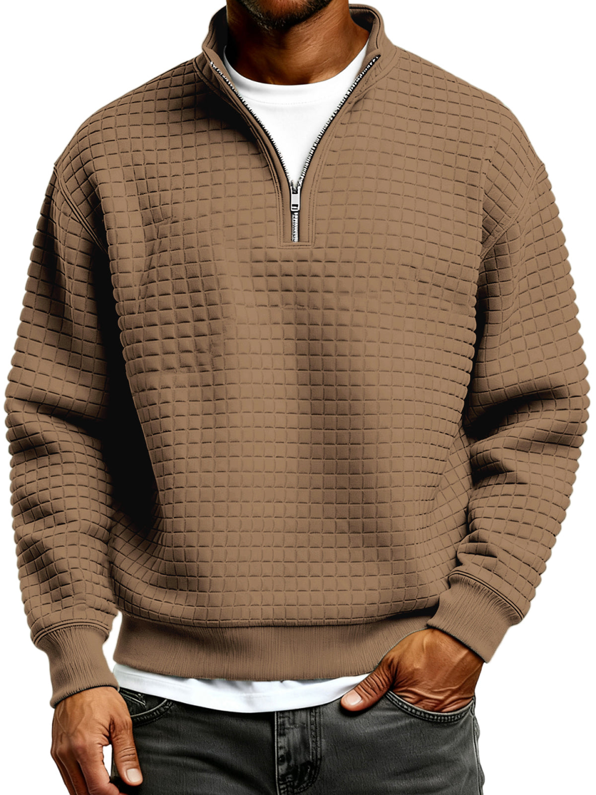 Men's Simple Quilted Quarter Zip Everyday Pullover