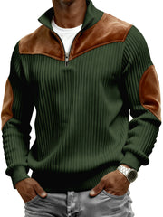 Men's Vintage Wide-ribbed Quarter-zip Suede Stitching Pullover