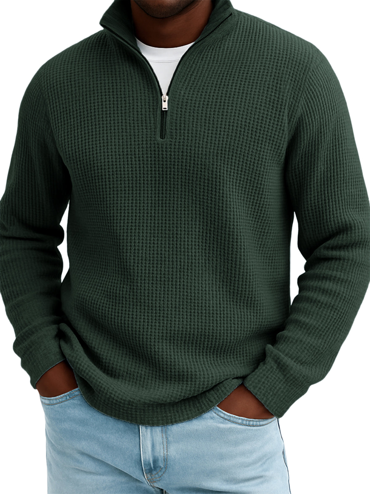 Men's Quarter-zip Waffle Texture Breathable Pullover T-shirt
