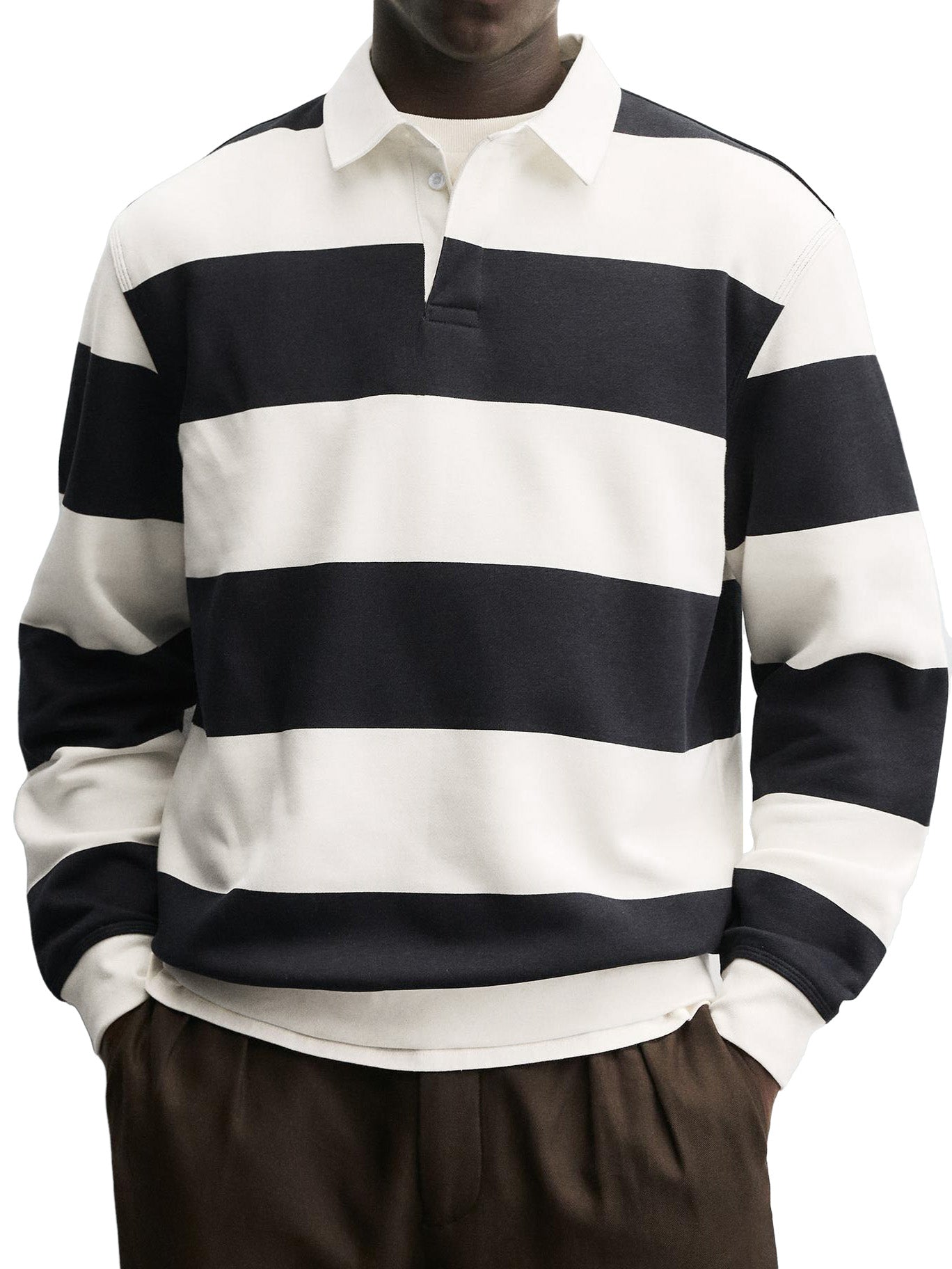 Men's Casual Striped Contrast Collar Polo Shirt