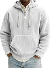 Men's Stylish Quarter-zip Corduroy Ribbed Casual Pullover Hooded Sweatshirt