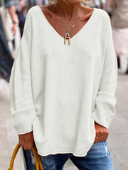 Crew Neck Fuzzy Solid Casual Long Sleeve Women Knitted Shirt