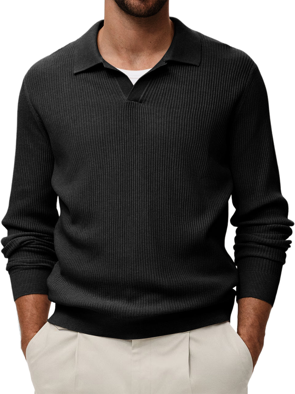 Men's Comfortable V-neck Vintage Stretch Striped Polo Shirt