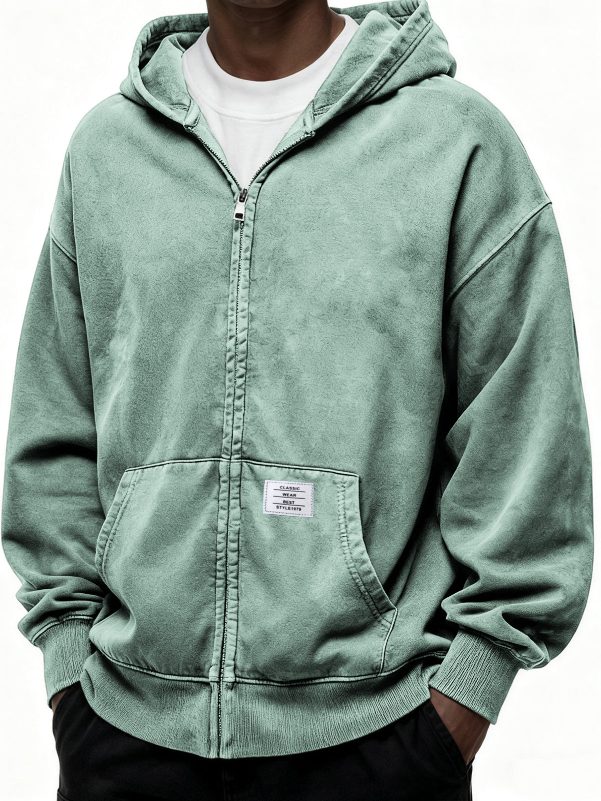Heavyweight Hooded Full-zip Cardigan Sweatshirt with Kangaroo Pocket and Label