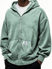 Heavyweight Hooded Full-zip Cardigan Sweatshirt with Kangaroo Pocket and Label