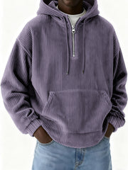 Men's Half-Zip Hooded Corduroy Pit Sweatshirt