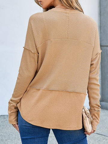 Women's Waffle-Knit Notched Long Sleeve T-Shirt