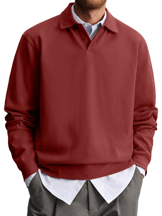 Men's Casual Lapel Comfortable Solid Color Polo Sweatshirt