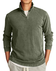 Men's Retro Casual Stand Collar Half-Zip Solid Color Long Sleeve T-Shirt