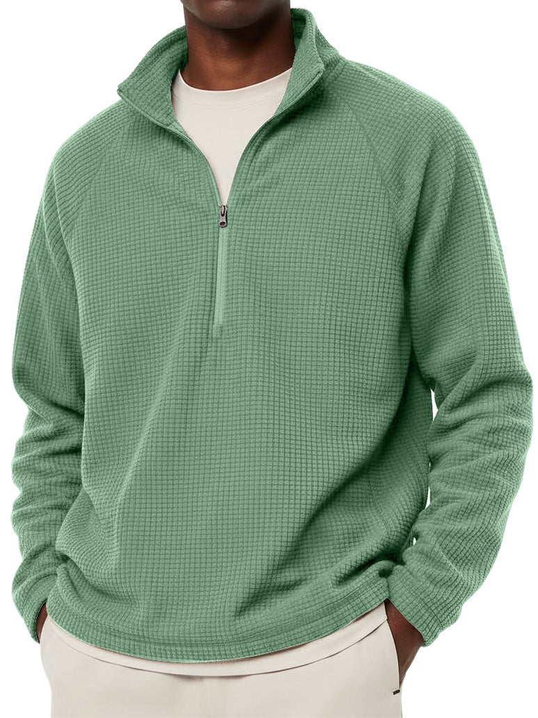Men's Casual Solid Corduroy Stand Collar Zipper  Sweatshirt