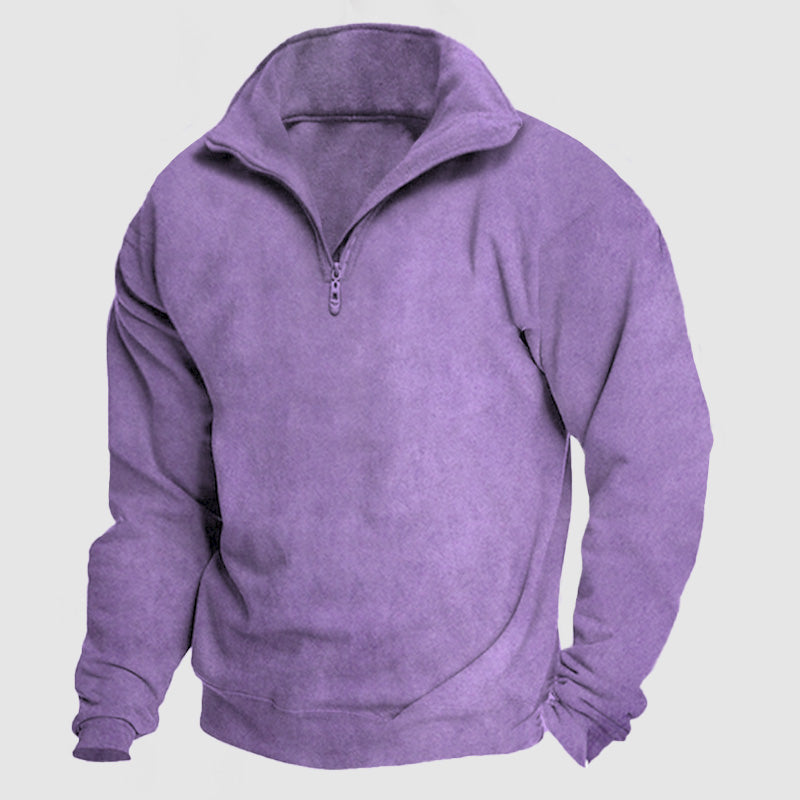 Men's Casual Loose Zipper Suede Pullover Hoodie