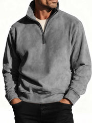 Men's Stylish Casual Suede Fabric Stand-up Collar Half-zip Long-sleeved Sweatshirt 