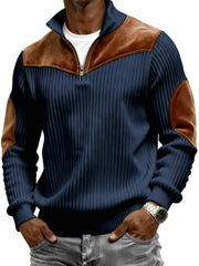 Men's Vintage Wide-ribbed Quarter-zip Suede Stitching Pullover